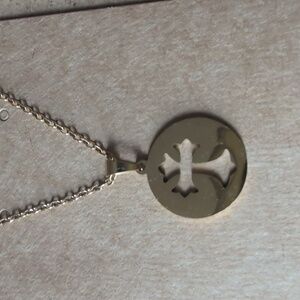 Gold Stainless Steel Cross Pendant Necklace